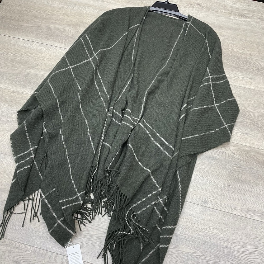 NWT Eileen Fisher Wool Blend Serape Sweater Wrap Fringe OS